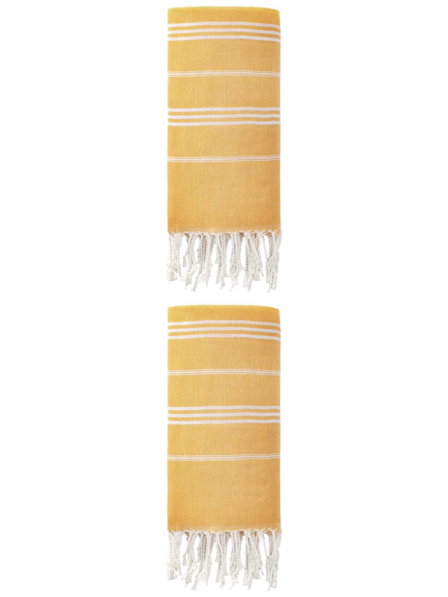 Unique Bargains Stripe Turkish Quick Dry Beach Towel 2 Pack Yellow 71"x35"