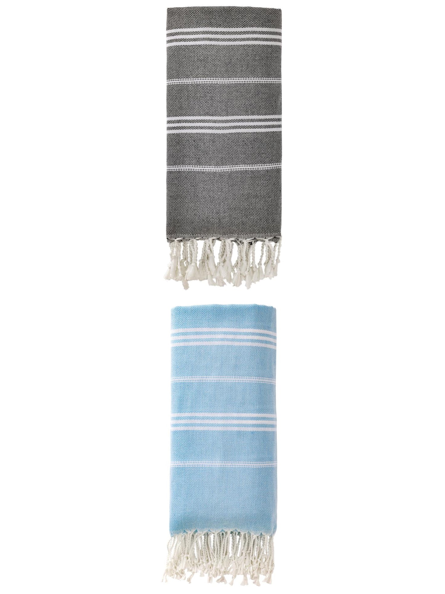 Unique Bargains Stripe Turkish Sand Free Towel 2 Pack Black/Light Blue 71"x35"