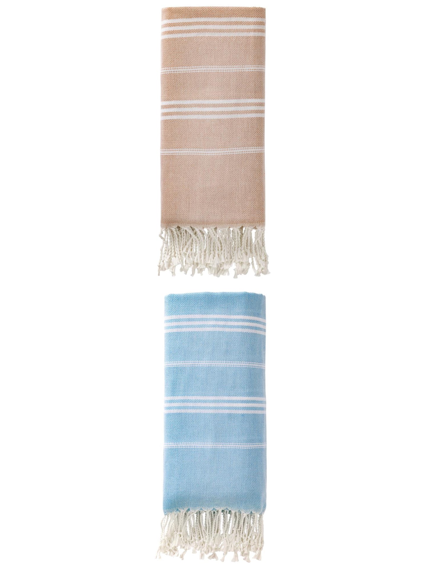 Unique Bargains Stripe Turkish Sand Free Towel 2 Pack Brown/Light Blue 71"x35"