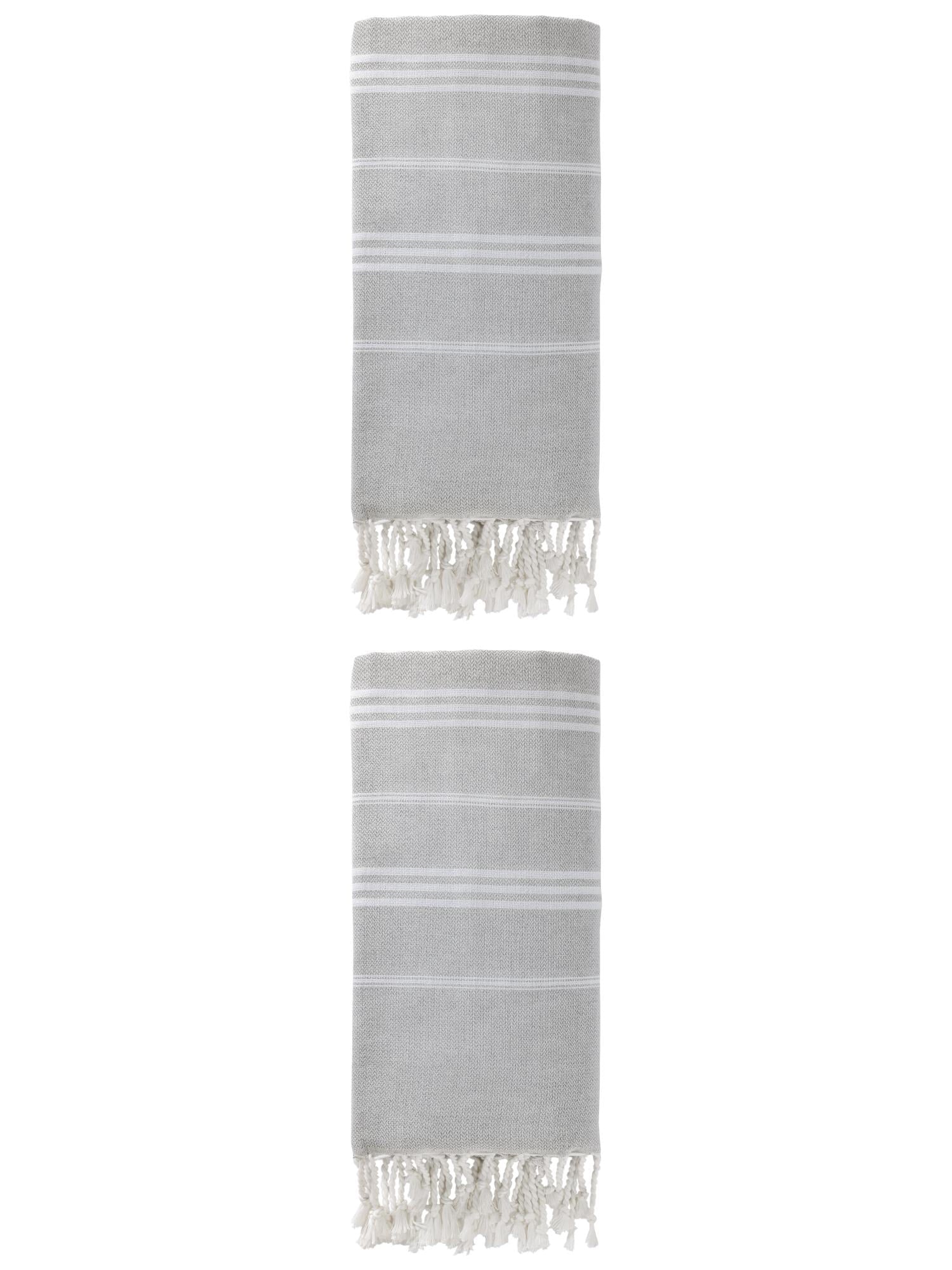 Unique Bargains Stripe Turkish Sand Free Towel 2 Pack Grey 71"x35"