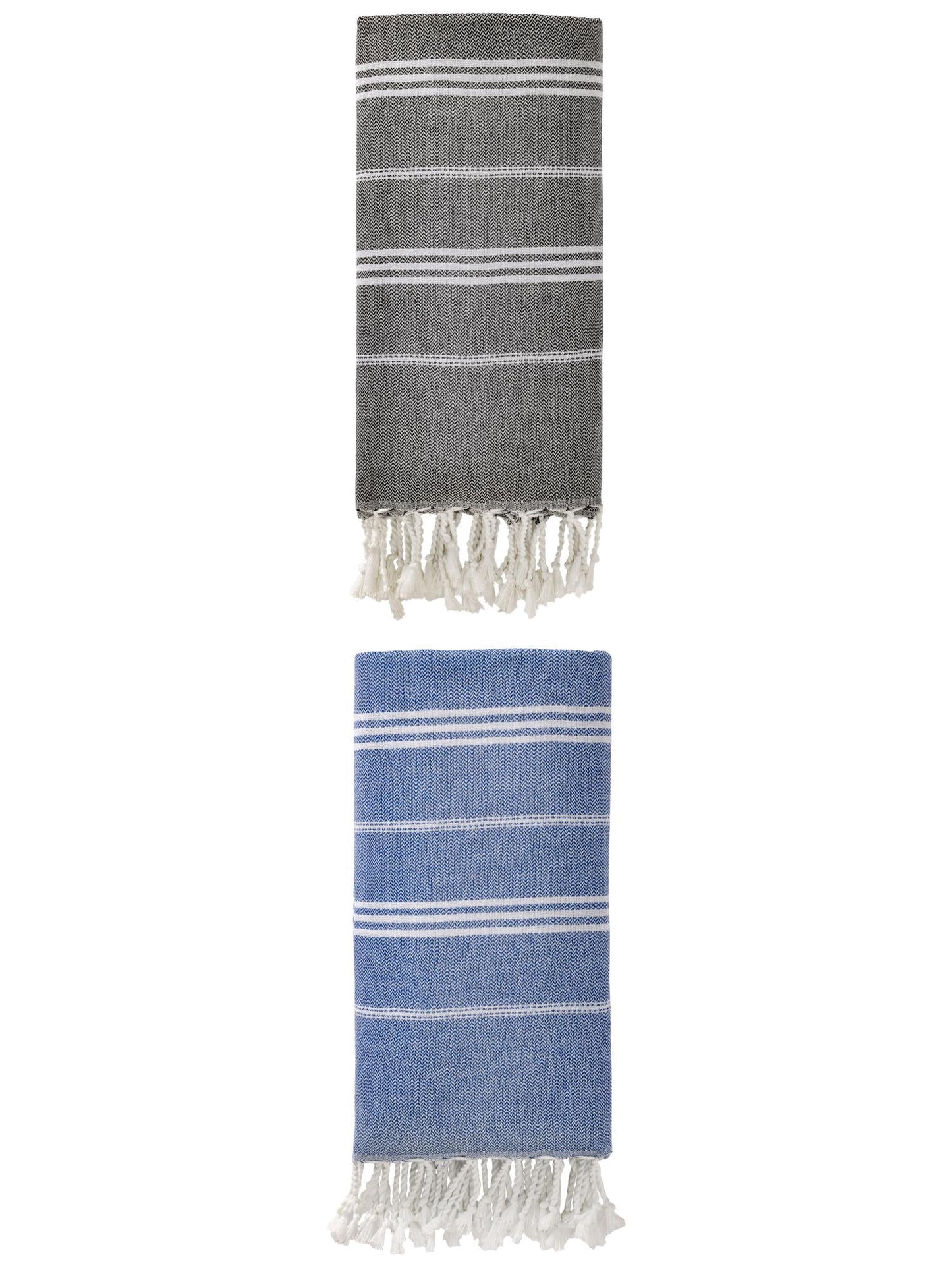 Unique Bargains Stripe Turkish Sand Free Towel 2 Pack Royal Blue/Black 71"x35"