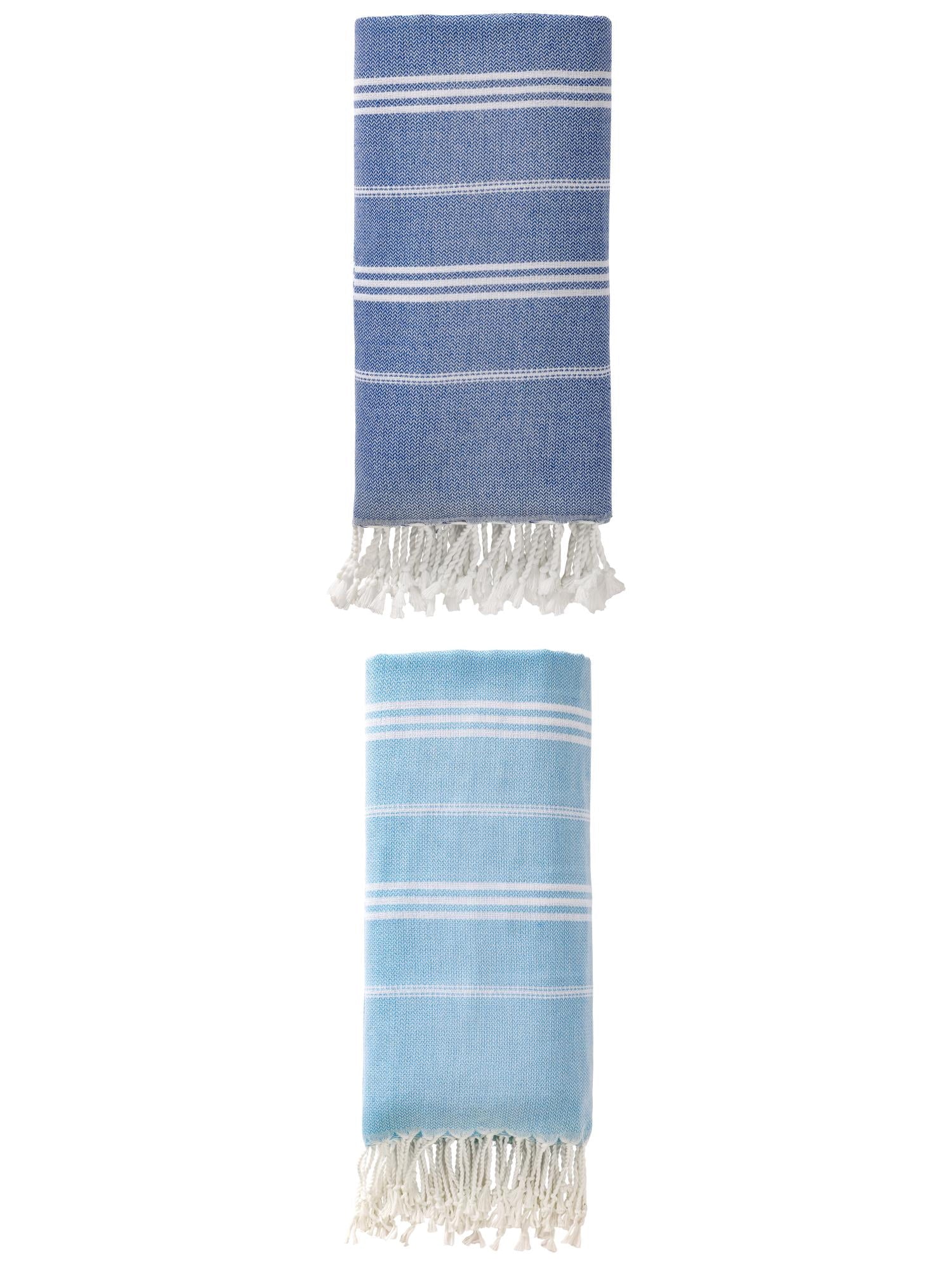 Unique Bargains Stripe Turkish Sand Free Towel 2 Pack Royal Blue/Light Blue 71"x35"