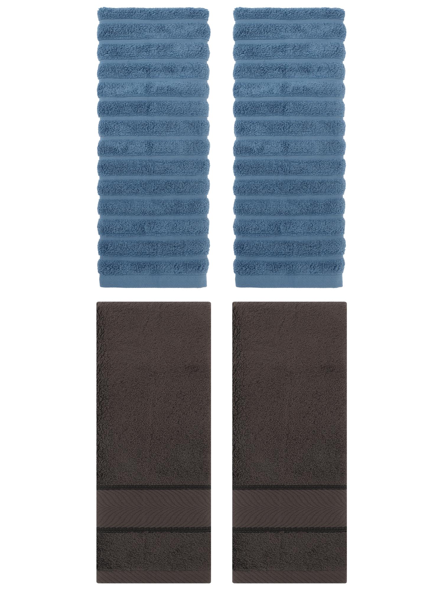 Unique Bargains Striped Cotton Hand Towel 14" x 30" 4 Pcs Blue/Dark Brown