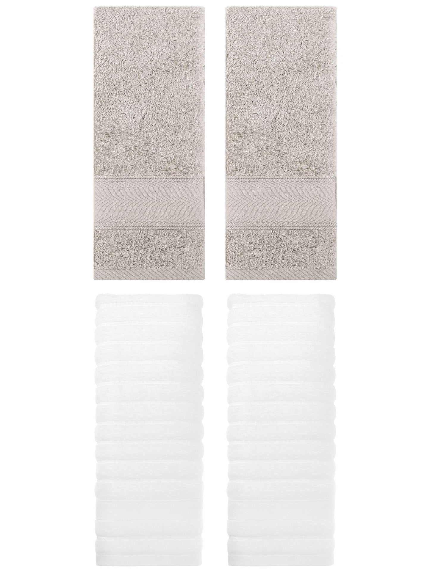 Unique Bargains Striped Cotton Hand Towel 14" x 30" 4 Pcs White/Light Brown