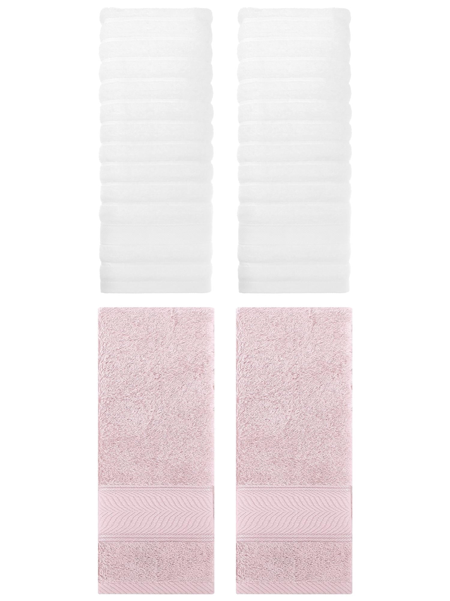 Unique Bargains Striped Cotton Hand Towel 14" x 30" 4 Pcs White/Light Pink