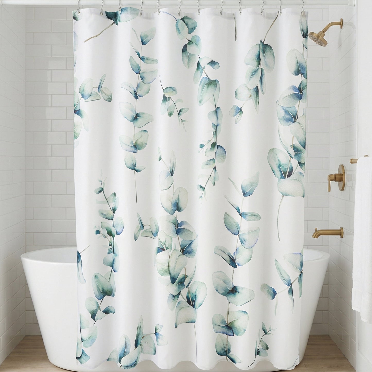 Unique Bargains Waterproof Leaf Shower Curtain Sets Hooks Green Pattern 3 71"W x 71"L