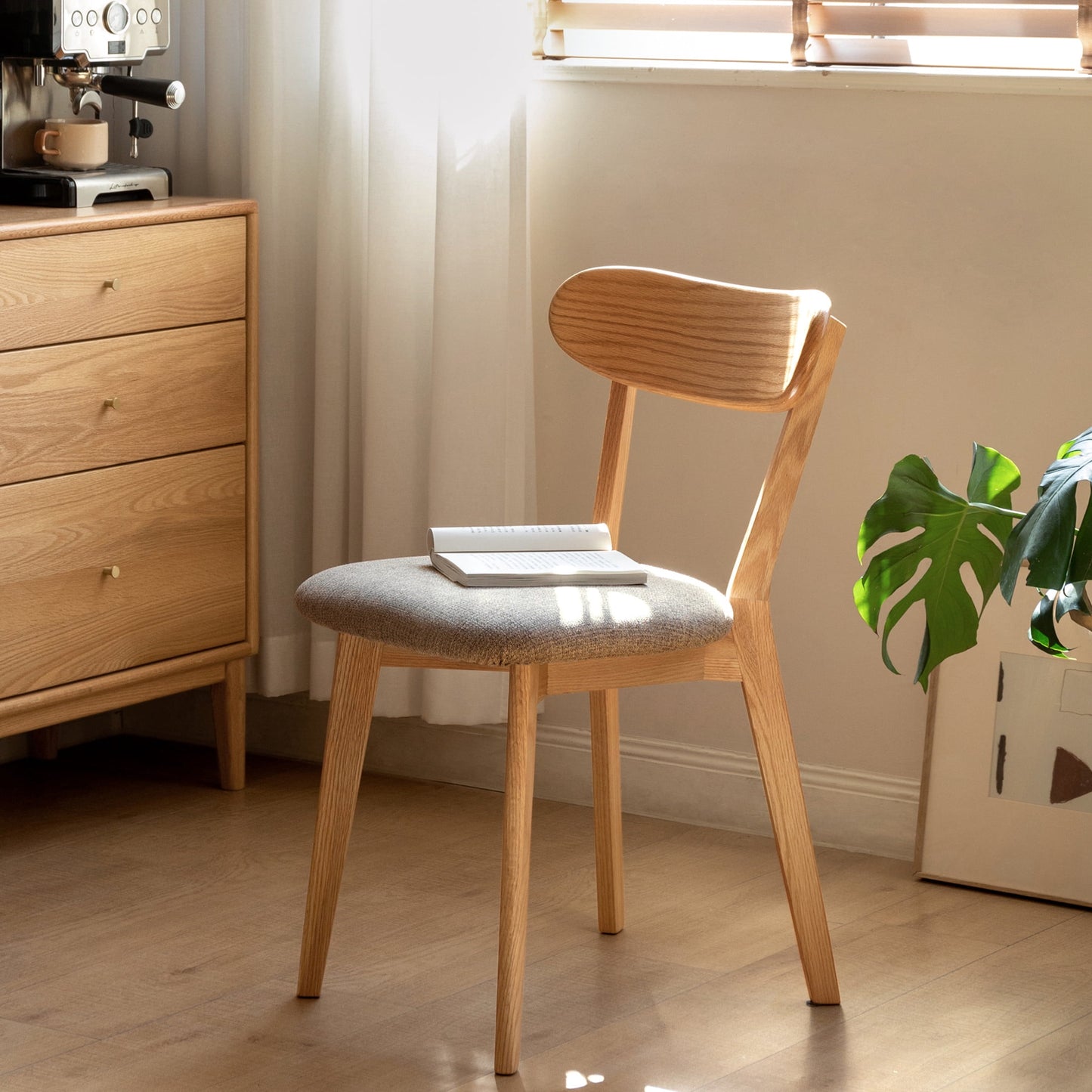 Upholstered Dining Chairs, Solid FAS Grade North American Oak, 100% Natural Dirt-Free Hardwood, Comfortable Wooden Chairs for Dining Table or Living Room,Natural Oak + Pearl White