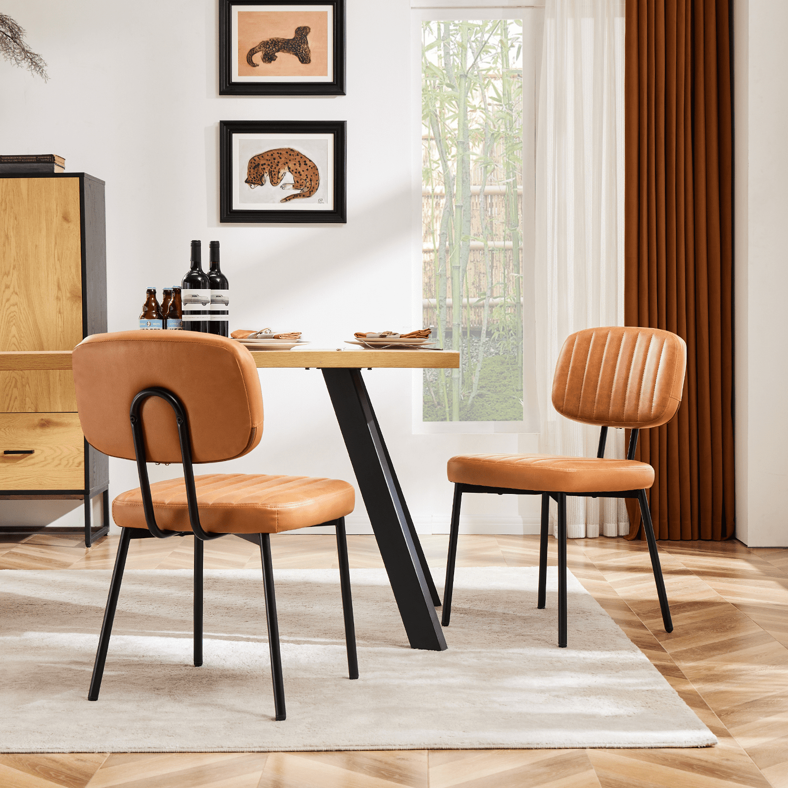 MAYEERTY Modern Dining Chair Set of 2, Upholstered Mid Century Modern Dining Room Accent Chairs with Faux Leather Cushion Seat, Brown