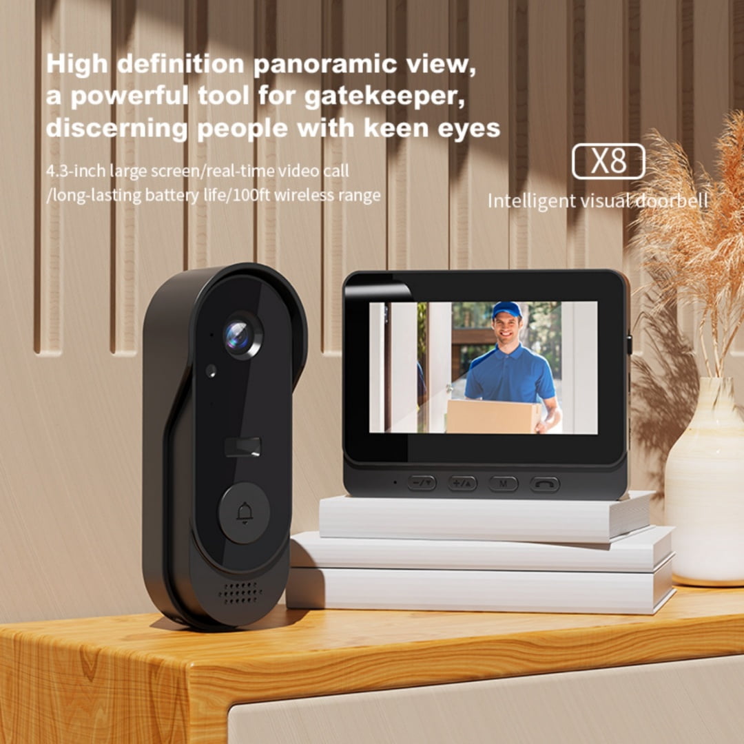 Visual Smart Doorbell, 4.3" Color Display, IP66 Waterproof, 300K Camera - Supports 128GB TF Card for Home Security
