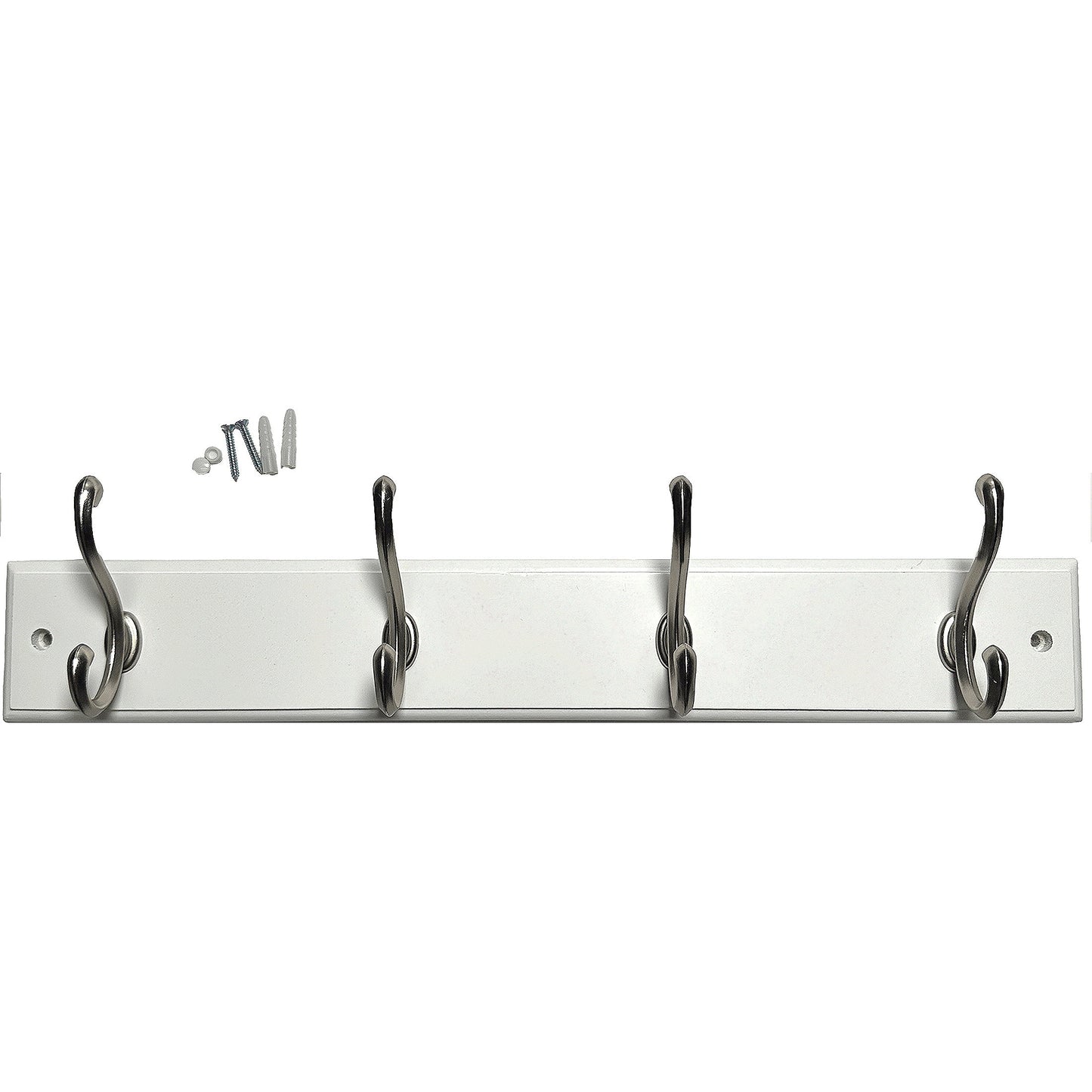 Wurth Tablero de Ganchos Blanco de 18" con 4 Ganchos de NÃ­quel Satinado, Ganchos para Pared Interior