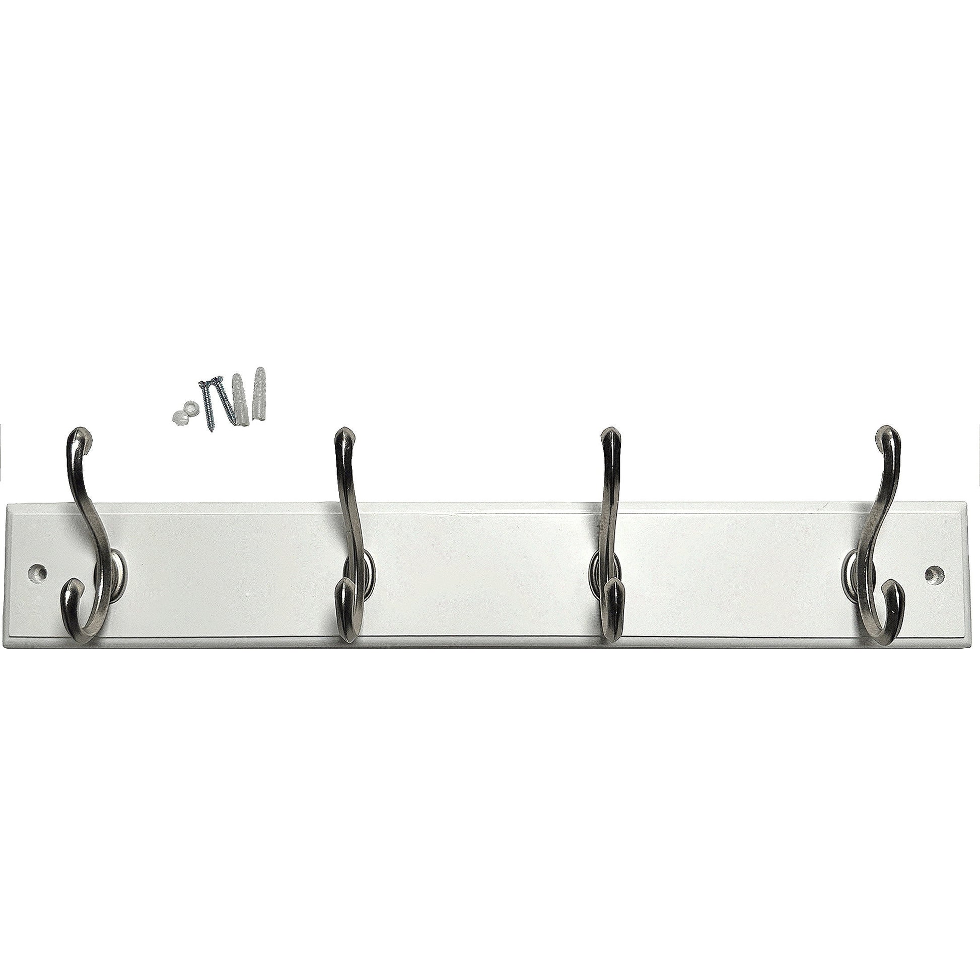 Wurth Tablero de Ganchos Blanco de 18" con 4 Ganchos de NÃ­quel Satinado, Ganchos para Pared Interior