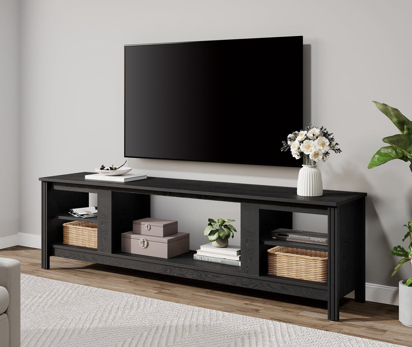 WAMPAT Rustic 70 Inch TV Stand for Up to 75â€ TV, Black Wooden Entertainment Center