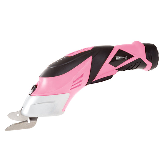 Cordless Power Scissors With Two Blades - Leather, Carpet and Cardboard Cutter- 3.6V NiCad Lithium Ion Rechargeable Battery By Stalwart Pink