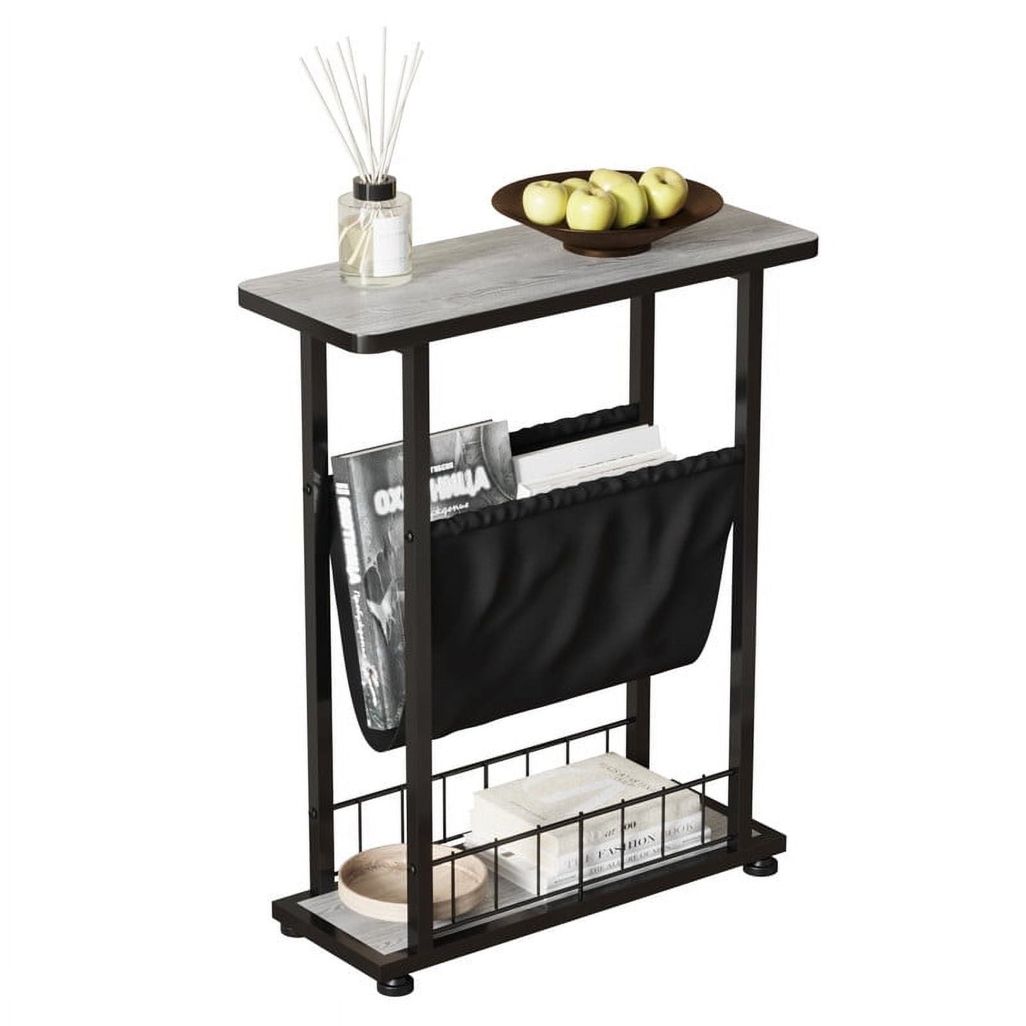 Walsport Mesa Auxiliar de 3 Niveles con Revistero, Mesa Auxiliar Industrial con Almacenamiento Abierto, Mesa de Noche de Madera, Mesita de Noche para Sala de Estar, Dormitorio, Espacios PequeÃ±os, FÃ¡cil de Montar, Gris
