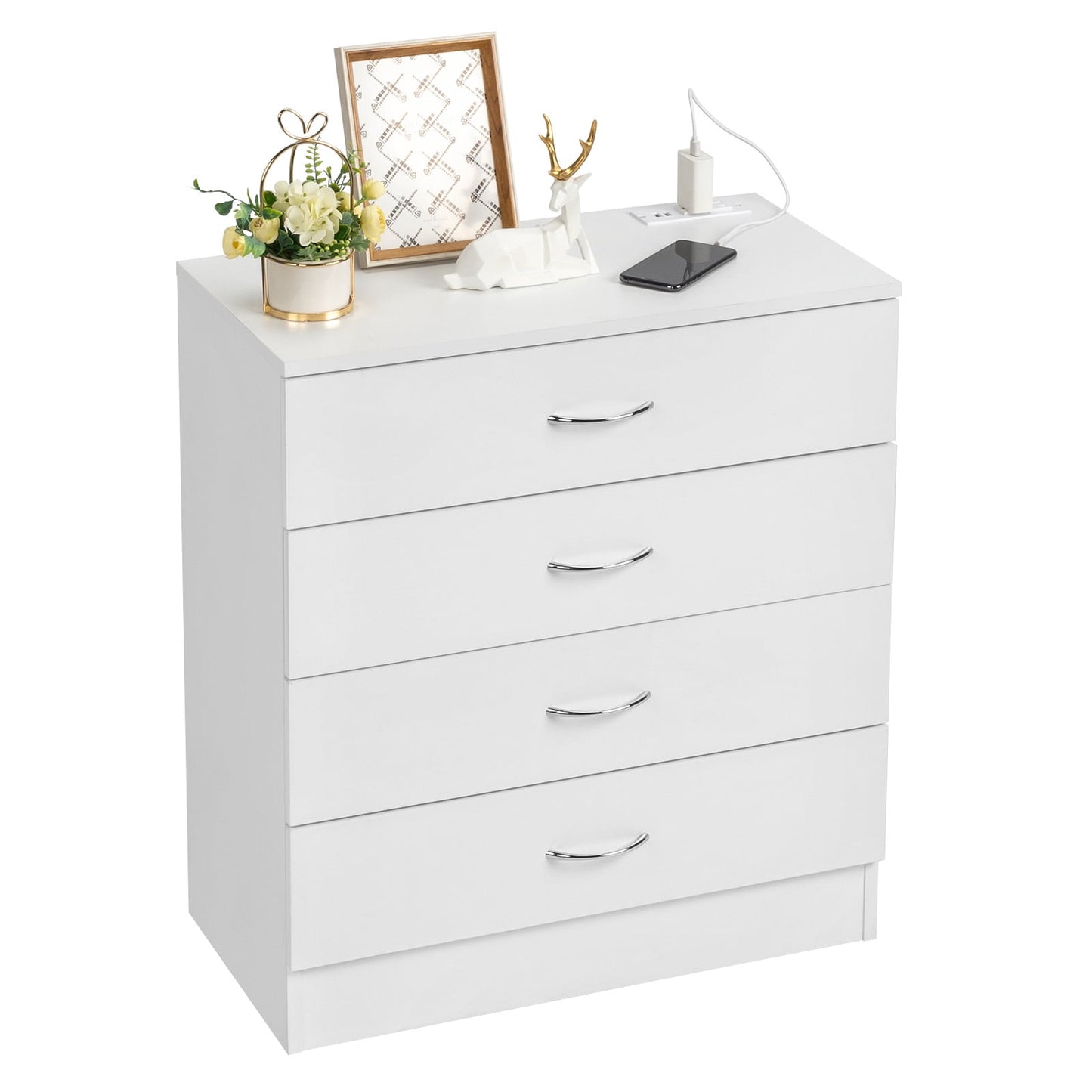 Black 4-Drawer PB Wood Nightstand Dresser with USB & AC Outlets - Stylish & Space-Saving for Indoor Rooms