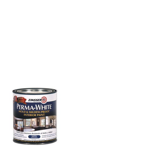 6 Pack, White, Zinsser Perma-White Satin Interior Mold & Mildew Proof Paint- Quart