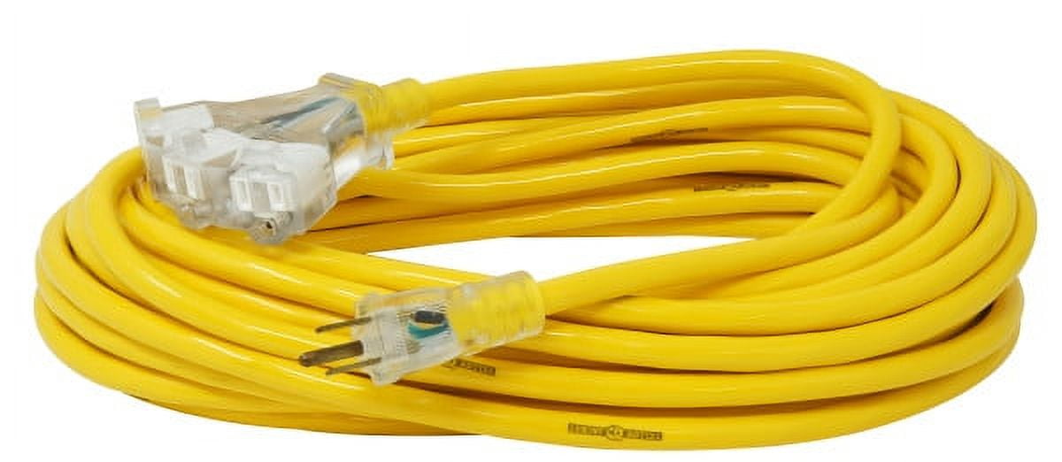 Yellow Jacket 2827 12/3 Heavy-Duty 15-Amp Premium SJTW Contractor 3-Outlet Extension Cord with Lighted End, 50-Feet