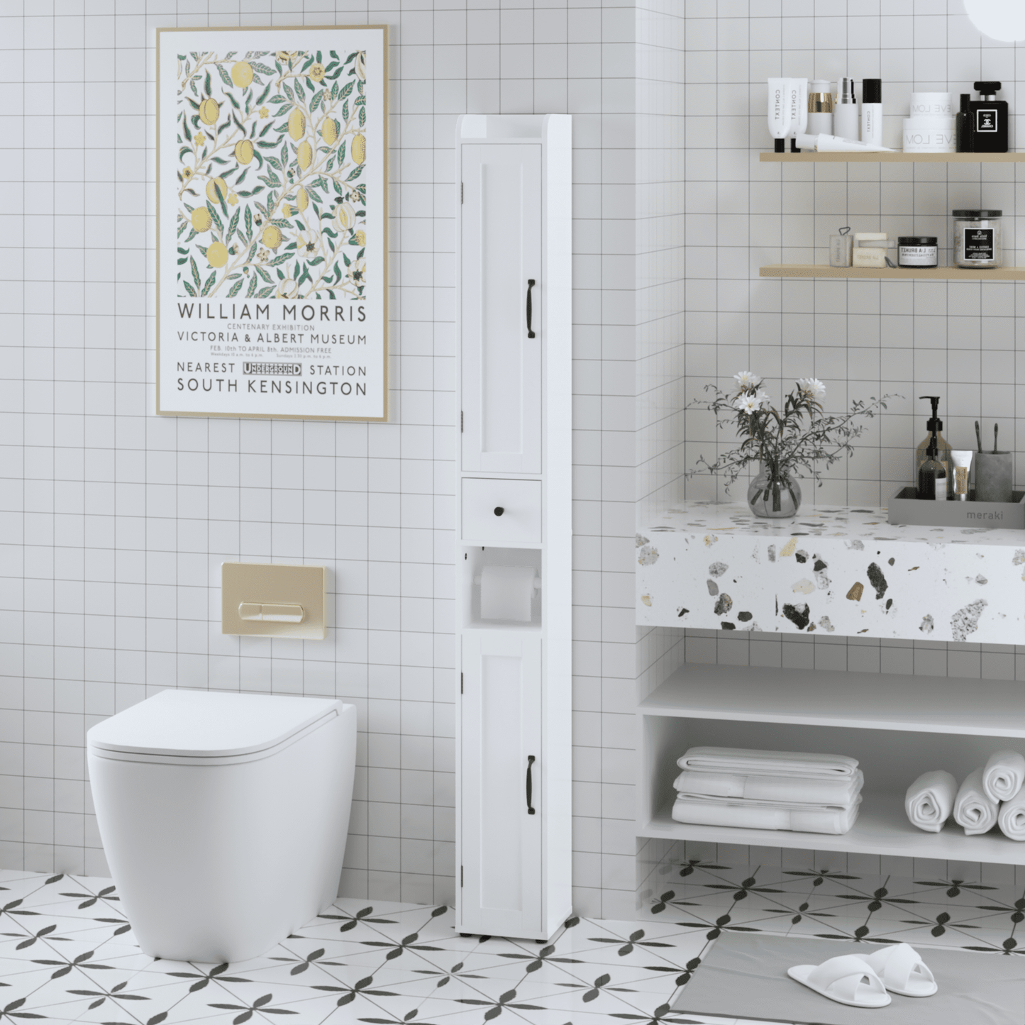 Yoneston Slim Tall Bathroom Storage Cabinet, 67.51" Freestanding Bathroom Cabinet with Drawer, 2 Doors and Adjustable Shelves, White