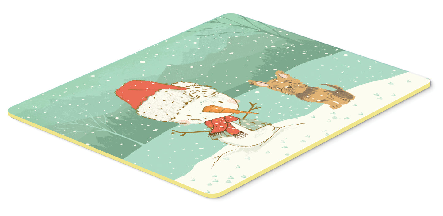 Yorkie Cropped Ears Snowman Christmas Kitchen or Bath Mat 24x36