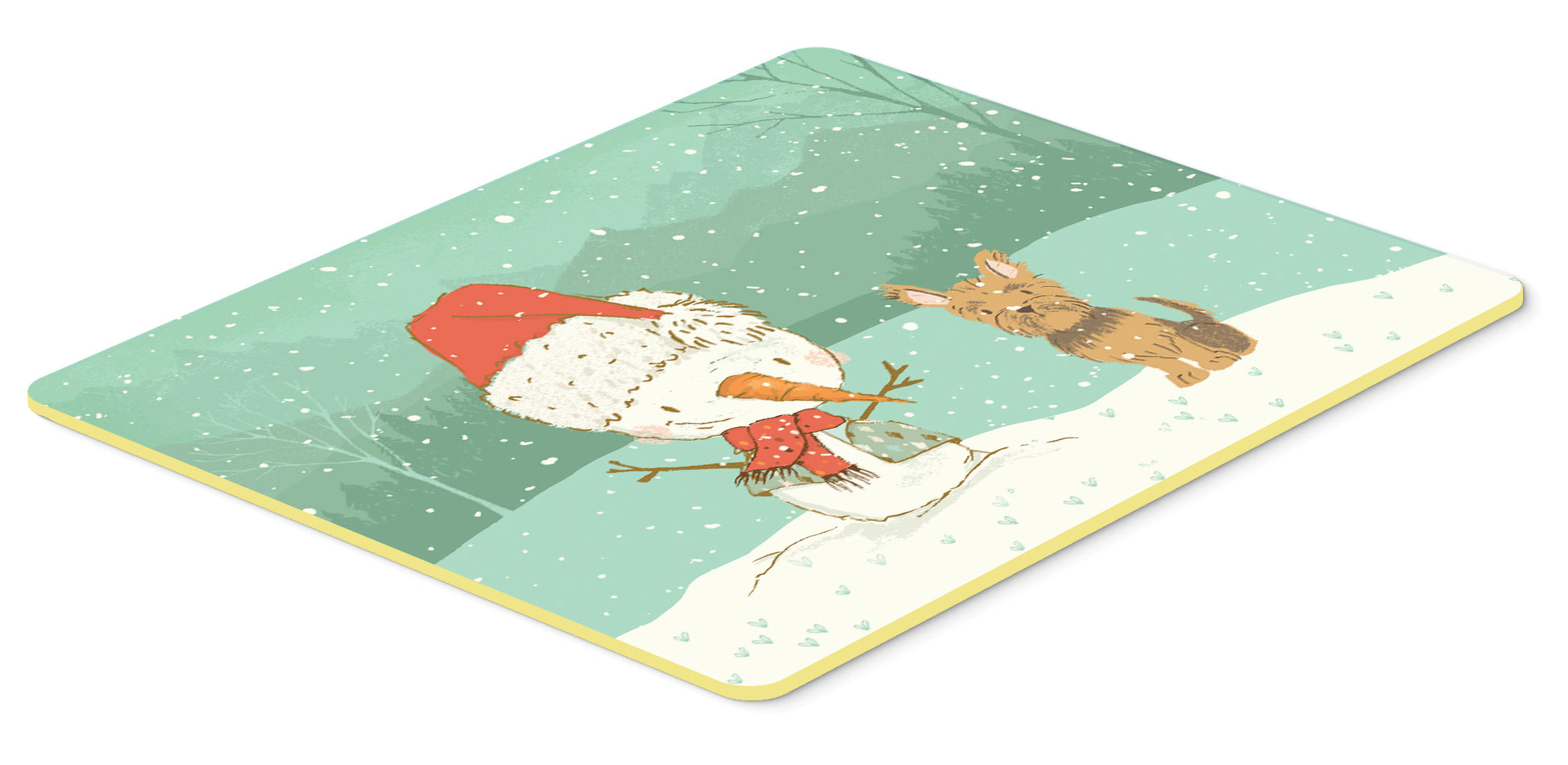 Yorkie Cropped Ears Snowman Christmas Kitchen or Bath Mat 24x36