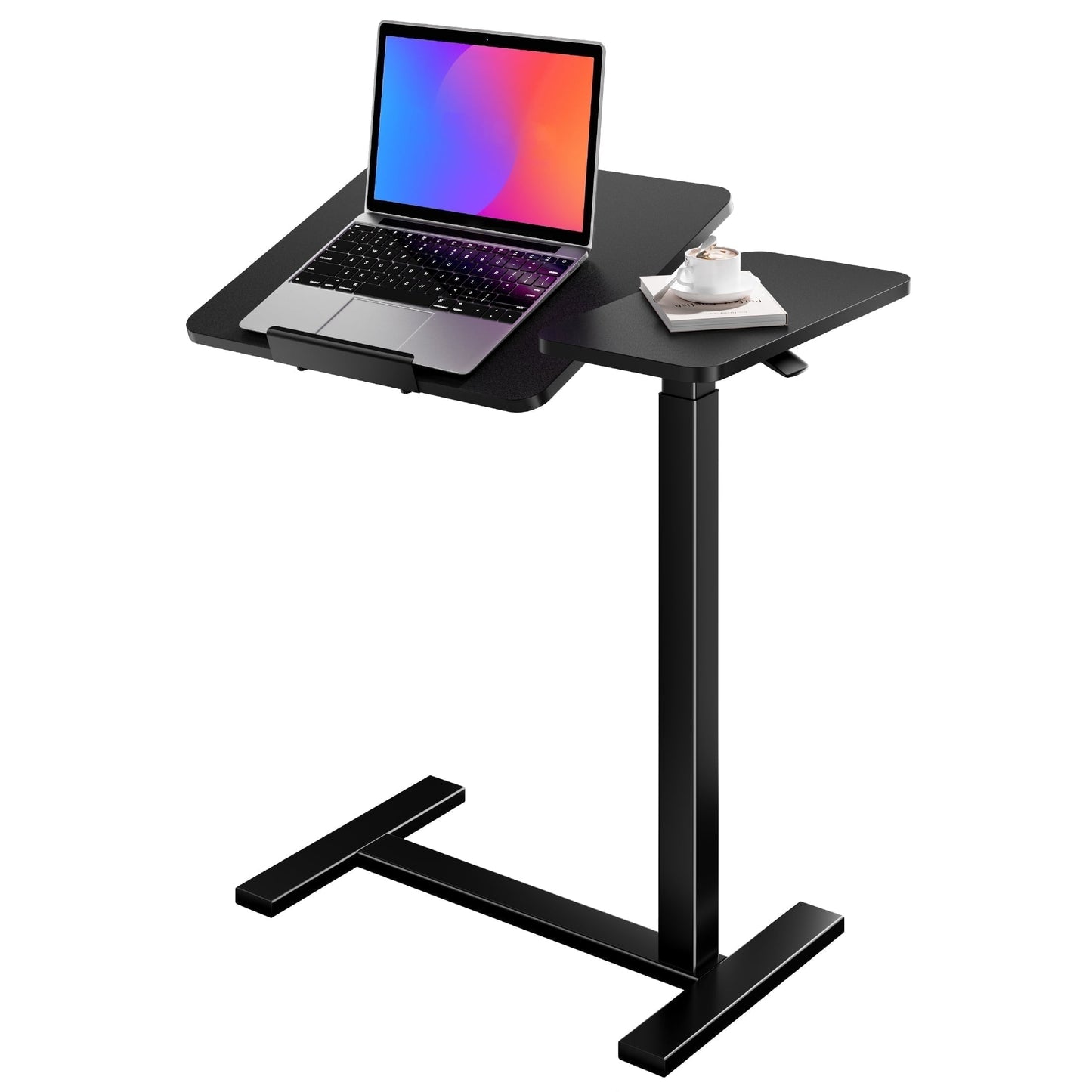 EDX Overbed Bedside Lap Desk with Wheels and Tilt Top, Mobile Standing Lap Desk Pneumatic Adjustable Height for Home Office Bedroom Sofa, Black