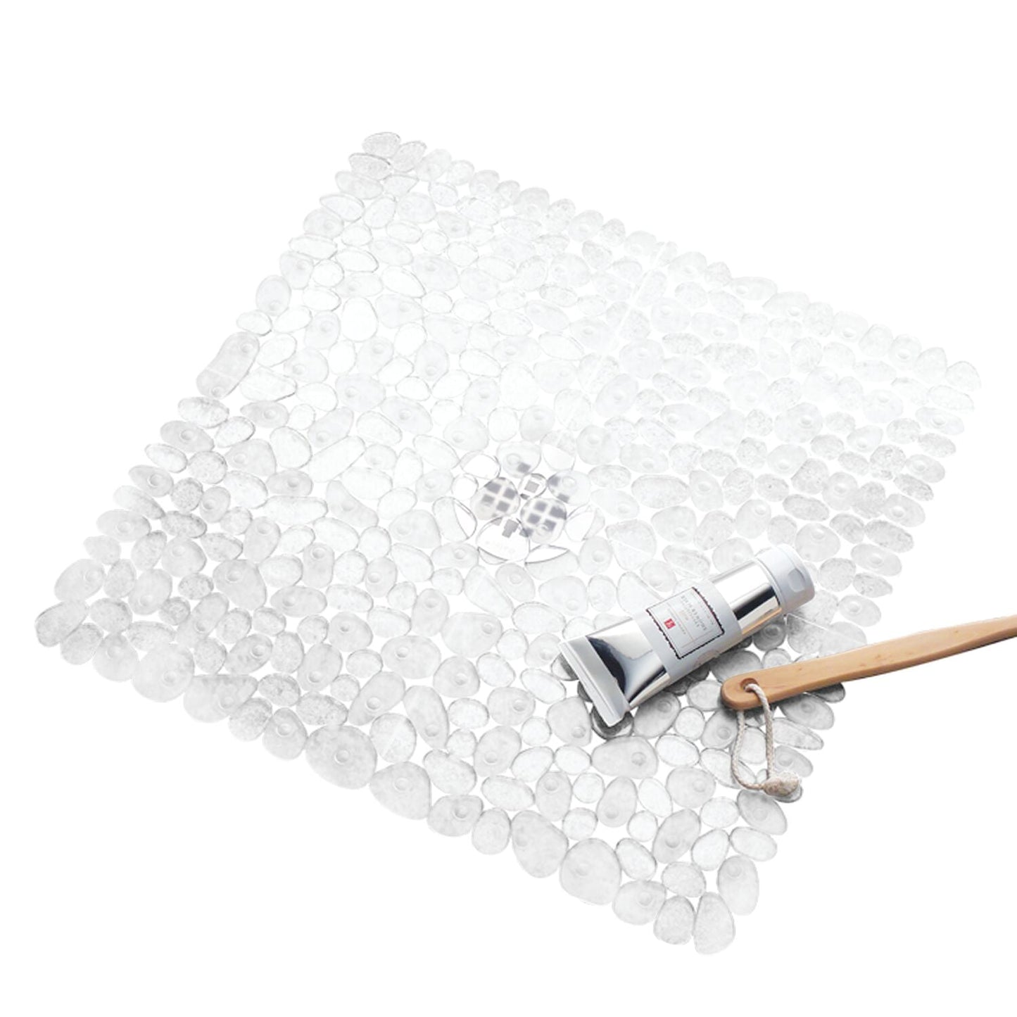 iDesign Tapete de Ducha Cuadrada Azul Pebblz, 22" x 22"