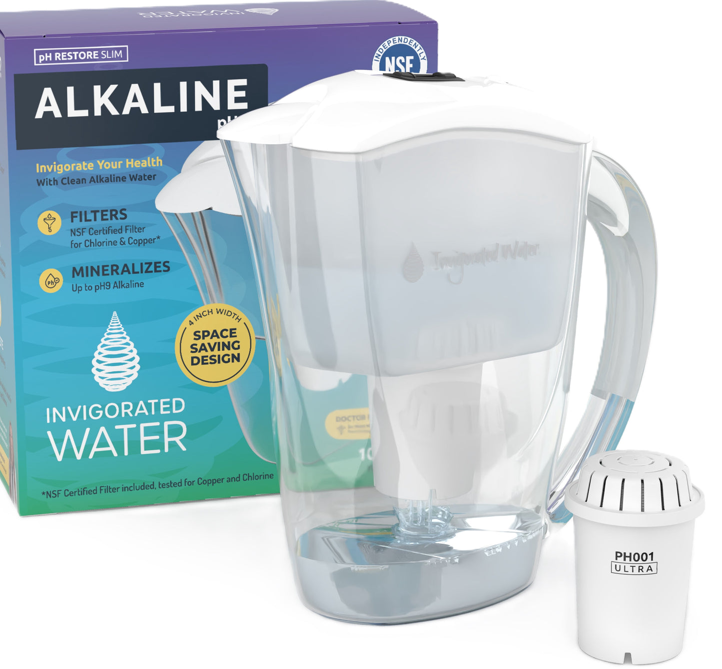 Invigorated Water pH Restore Slim 10 Cup  Alkaline Water Filter Pitcher